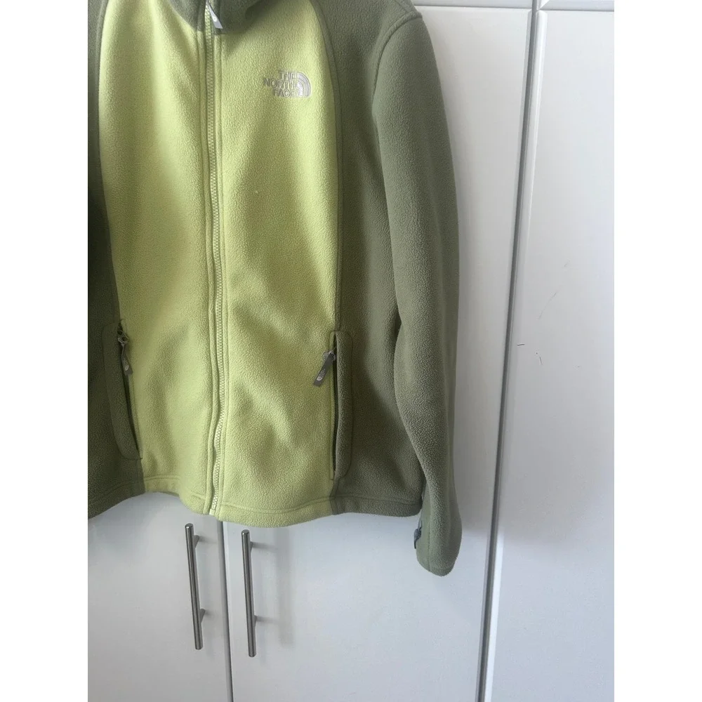 The North Face‎ Full Zip Fleece Jacket Green Two Tone Mock Neck Mens Medium